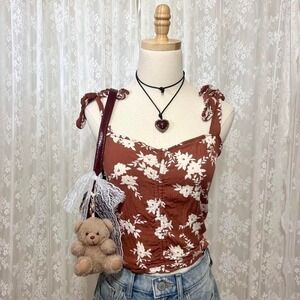 Billabong Brown Floral‎ Tank Top Size Small Preppy Boho Vacation